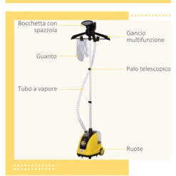 HomCom Stiratrice A Vapore Verticale Professionale 1.4L 1800W, Giallo -Rowentus Negozio 10657268 5