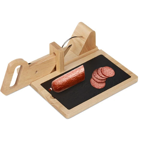 Relaxdays Affettatrice In Legno Per Salsicce, Affetta Salumi, Prosciutto E Formaggio, Tagliere In Ardesia, Naturale/Nero 3 Relaxdays Affettatrice In Legno Per Salsicce, Affetta Salumi, Prosciutto E Formaggio, Tagliere In Ardesia, Naturale/Nero
