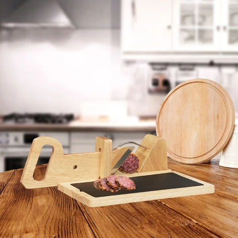 Relaxdays Affettatrice In Legno Per Salsicce, Affetta Salumi, Prosciutto E Formaggio, Tagliere In Ardesia, Naturale/Nero 4 Relaxdays Affettatrice In Legno Per Salsicce, Affetta Salumi, Prosciutto E Formaggio, Tagliere In Ardesia, Naturale/Nero - immagine 2