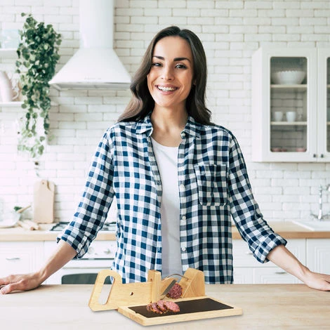 Relaxdays Affettatrice In Legno Per Salsicce, Affetta Salumi, Prosciutto E Formaggio, Tagliere In Ardesia, Naturale/Nero 5 Relaxdays Affettatrice In Legno Per Salsicce, Affetta Salumi, Prosciutto E Formaggio, Tagliere In Ardesia, Naturale/Nero - immagine 3