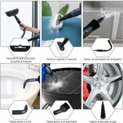 Pulitore Vapore 350 Ml, Pulitore A Vapore Portatile Multiuso 3 Bar, Con 9 Accessori (Blu) -Rowentus Negozio 26693437 3