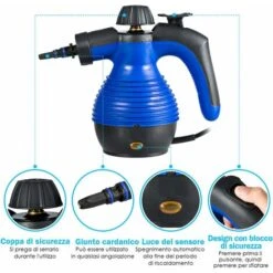 Pulitore Vapore 350 Ml, Pulitore A Vapore Portatile Multiuso 3 Bar, Con 9 Accessori (Blu) -Rowentus Negozio 26693437 4