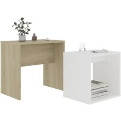 Nova Set Tavolini Da Caffè In Legno Tavolini Impilabili Multifunzionali Tavolino Salotto Vari Colori Colore : Bianco E Rovere Sonoma -Rowentus Negozio 32305970 3