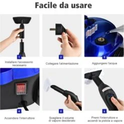 COSTWAY 2000W Pulitore A Vapore Con 19 Accessori E Serbatoio Da 1,5L, Vaporetto Per Tappeti, Per Pulizie Profonde Pavimenti Finestre E Macchine (Blu) -Rowentus Negozio 35906943 3