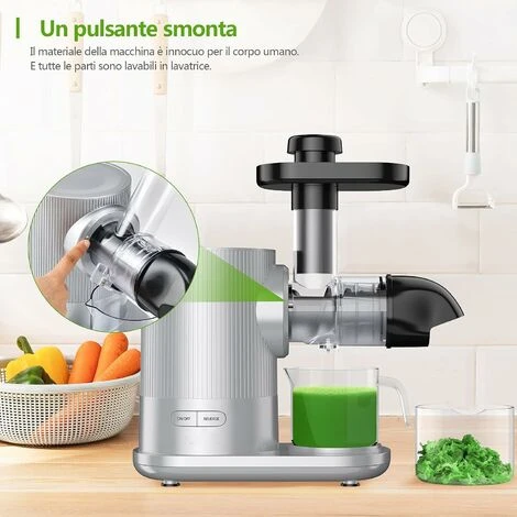 Estrattore Di Succo Frutta Verdure, Estrattore Lento, Estrattore Di Succo Senza Lame, Spremiagrumi Di Succo Fresco A Basso Rumore, Spremitura Lenta, 220-240V, 150W, Argento 6 Estrattore Di Succo Frutta Verdure, Estrattore Lento, Estrattore Di Succo Senza Lame, Spremiagrumi Di Succo Fresco A Basso Rumore, Spremitura Lenta, 220-240V, 150W, Argento - immagine 4