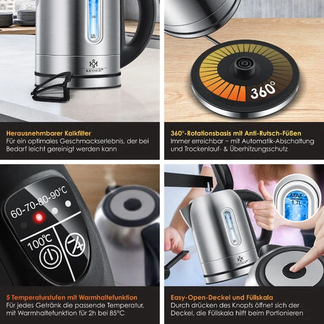KESSER® Bollitore In Acciaio Inox Da 1,7 Litri 2200W Funzione Di Riscaldamento Con Selezione Della Temperatura Silber (de) 5 KESSER® Bollitore In Acciaio Inox Da 1,7 Litri 2200W Funzione Di Riscaldamento Con Selezione Della Temperatura Silber (de) - immagine 3