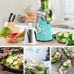 Todeco Affetta Mandolino Manuale Multifunzione 5 In 1, Grattugia, Grattugia Formaggio, Tagliaverdure, Salsiccia, Con 3 Lame Rotanti In Acciaio Inox, Cetriolo, Frutta A Guscio, Aglio -Rowentus Negozio 54376825 4