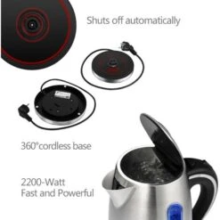 BOLLITORE ELETTRICO IN ACCIAIO 1.7 LITRI CON FILTRO RIMOVIBILE E LED 2200W AIGOSTAR -Rowentus Negozio 54705475 4