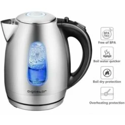 BOLLITORE ELETTRICO IN ACCIAIO 1.7 LITRI CON FILTRO RIMOVIBILE E LED BLU 2200 W AIGOSTAR -Rowentus Negozio 58211915 3