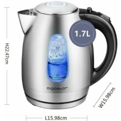 BOLLITORE ELETTRICO IN ACCIAIO 1.7 LITRI CON FILTRO RIMOVIBILE E LED BLU 2200 W AIGOSTAR -Rowentus Negozio 58211915 4