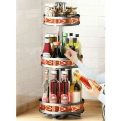 Supporto Dispenser Contenitore Portaspezie In Metallo 3 Ripiani Girevoli Rotondo -Rowentus Negozio 59587845 3