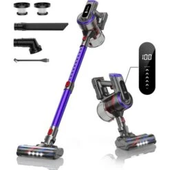 Rowentus Negozio 8 BuTure Aspirapolvere Senza Fili, 33Kpa/400W Scopa Elettrica Senza Fili Potente Con Display Touch E LED, 55Mins Batteria Rimovibile, 4 In 1 Aspirapolvere Per Peli Animali/Pavimenti/Tappeti/Divano-JR400