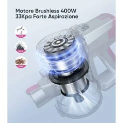 Aspirapolvere Senza Fili, BuTure 33Kpa/400W Scopa Elettrica Senza Fili Potente Con Display Touch E LED, 55min Batteria Rimovibile, 4 In 1 Aspirapolvere Per Peli Animali/Pavimenti/Tappeti/Divano -Rowentus Negozio 63921500 3