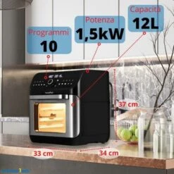 PremierTech Friggitrice Ad Aria Da 12 Litri, 12 Funzioni, Touch Screen, Timer , Acciaio Inox - PT12LAF -Rowentus Negozio 70294367 3