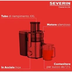 Severin ES 3570 Centrifuga Compatta 800W Con Tubo Di Riempimento XXL E 2 Velocità, Centrifuga Elettrica Con Capacità Succo 1.1 L E 2.5 L Di Polpa, Centrifuga Frutta E Verdura, Nero -Rowentus Negozio 70774464 4