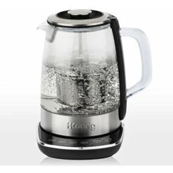 H.Koenig TI600 Teiera Automatica Per Tè/tisane, Filtro Rimovibile, Acciaio Inox/Vetro, 1,5L, 2200W
