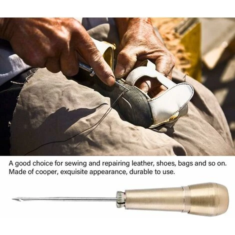 Strumento Per La Riparazione Di Scarpe A Cono Per Cucire, Libro Rilegato In Pelle, 3 Aghi + Manico In Rame 4 Strumento Per La Riparazione Di Scarpe A Cono Per Cucire, Libro Rilegato In Pelle, 3 Aghi + Manico In Rame - immagine 2