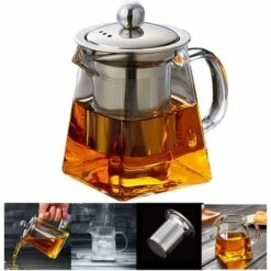 Kueatily Teiera Teiera In Vetro 350 Ml Colino In Acciaio Inox Rimovibile (350 Ml)