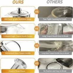 Kueatily Teiera Teiera In Vetro 350 Ml Colino In Acciaio Inox Rimovibile (350 Ml) -Rowentus Negozio 72461346 3