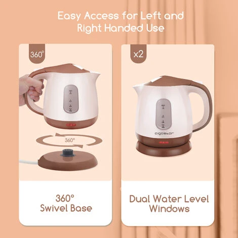 Aigostar Romeo 30HIP - Bollitore Elettrico, Bollitore Acqua Elettrico Piccolo Da 1100W, Capacità 1L, Ebollizione Veloce, Spegnimento Automatico, BPA Free, Marrone 5 Aigostar Romeo 30HIP - Bollitore Elettrico, Bollitore Acqua Elettrico Piccolo Da 1100W, Capacità 1L, Ebollizione Veloce, Spegnimento Automatico, BPA Free, Marrone - immagine 3