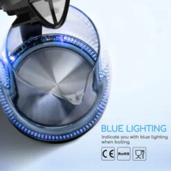 Aigostar Adam - Bollitore Acqua Elettrico In Vetro Borosilicato Con LED, 1,7 Litri, 2200W, Spegnimento Automatico, Filtro Anticalcare, , Base Di Rotazione A 360° In Acciaio Inox, Teiera Senza BPA Nero -Rowentus Negozio 72603444 3