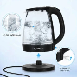 Aigostar Adam - Bollitore Acqua Elettrico In Vetro Borosilicato Con LED, 1,7 Litri, 2200W, Spegnimento Automatico, Filtro Anticalcare, , Base Di Rotazione A 360° In Acciaio Inox, Teiera Senza BPA Nero -Rowentus Negozio 72603444 5