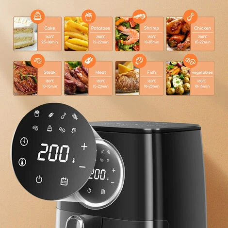 Aigostar Odin - Friggitrice Ad Aria, 8-in-1 Ricettario, Friggitrice Senza Olio Da 1400W, 4.2L, Touch Screen LED, Slot Raccogli Cavo, Senza BPA, Cestino Antiaderente Rimovibile, Nero 5 Aigostar Odin - Friggitrice Ad Aria, 8-in-1 Ricettario, Friggitrice Senza Olio Da 1400W, 4.2L, Touch Screen LED, Slot Raccogli Cavo, Senza BPA, Cestino Antiaderente Rimovibile, Nero - immagine 3