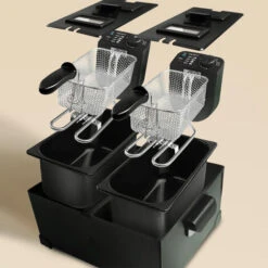 Aigostar Feast - Friggitrice Doppia Vasca. Capacità Totale 6L, 2 Cestelli Da 3L. Controllo Termostatico, Coperchi Con Finestre. Friggitrice Elettrica Professionale Senza BPA.3600W -Rowentus Negozio 72603474 3