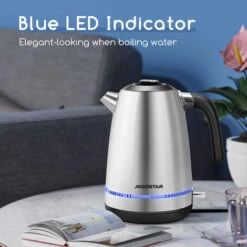 Aigostar Frey - Bollitore Elettrico In Acciaio Inossidabile Da 1,7 Litri. Bollitore Da 2200W Con Luce LED Blu. Filtro Anticalcare, ,Spegnimento Automatico, Protezione Boil-dry,BPA Assente,inox. -Rowentus Negozio 72603499 3