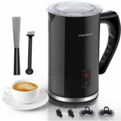 Aigostar Capu - Montalatte Elettrico 500W 240mL, Cappuccinatore Silenzioso 3 In 1 Montalatte Automatico Per Schiuma Di Latte Caldo E Freddo ,Rivestimento Antiaderente, Per Caffè, Latte, Cappuccino