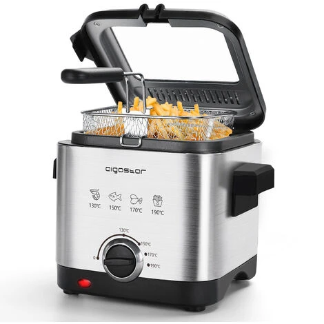 Aigostar Fries 30IZD - Friggitrice Compatta Da 1,5 L In Acciaio Inox, 1000 Watt Con Finestra Di Visualizzazione, Controllo Temperatura, Design Esclusivo. 3 Aigostar Fries 30IZD - Friggitrice Compatta Da 1,5 L In Acciaio Inox, 1000 Watt Con Finestra Di Visualizzazione, Controllo Temperatura, Design Esclusivo.