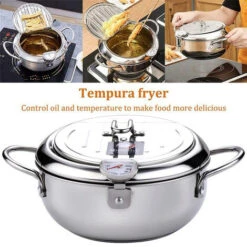 Tempura Padella Antiaderente In Acciaio Inox Con Coperchio Termometro