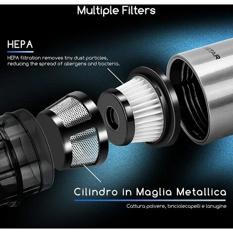 ASPIRAPOLVERE PORTATILE SENZA FILI PER AUTO CASA POTENTE USB RICARICABILE LEGGER 5 ASPIRAPOLVERE PORTATILE SENZA FILI PER AUTO CASA POTENTE USB RICARICABILE LEGGER - immagine 3