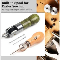 Strumento Per Cucire In Pelle Cucitrice A Mano Punteruolo Per Cucire Riparazione Per Tappezzeria Strumento Per Cucire Con 1 Filo Di Cera 2 Aghi Per Tessuto In Pelle (marrone) -Rowentus Negozio 77493579 5