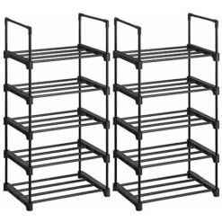 Nova Scarpiera A 5 Ripiani Set Di 2 Scaffale Portascarpe Impilabile Nero