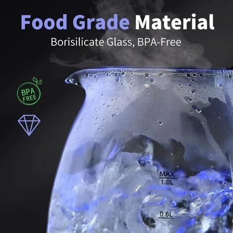 BOLLITORE ELETTRICO IN VETRO CON FILTRO INTEGRATO E LED BLU 1L 2200 W A LED 5 BOLLITORE ELETTRICO IN VETRO CON FILTRO INTEGRATO E LED BLU 1L 2200 W A LED - immagine 3