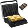 COSTWAY 3 In 1 Piastre Per Panini 2000 W, Bistecchiera Elettrica Con 5 Modalità Automatiche, Cottura Bifacciali, Timer 0-4H E Display A LED, Materiale Antiaderente, Ideale Per Panini E Barbecue