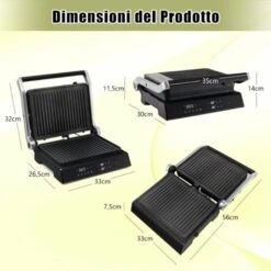 COSTWAY 3 In 1 Piastre Per Panini 2000 W, Bistecchiera Elettrica Con 5 Modalità Automatiche, Cottura Bifacciali, Timer 0-4H E Display A LED, Materiale Antiaderente, Ideale Per Panini E Barbecue -Rowentus Negozio 81223941 3