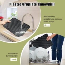 COSTWAY 3 In 1 Piastre Per Panini 2000 W, Bistecchiera Elettrica Con 5 Modalità Automatiche, Cottura Bifacciali, Timer 0-4H E Display A LED, Materiale Antiaderente, Ideale Per Panini E Barbecue -Rowentus Negozio 81223941 4