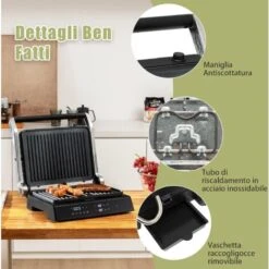 COSTWAY 3 In 1 Piastre Per Panini 2000 W, Bistecchiera Elettrica Con 5 Modalità Automatiche, Cottura Bifacciali, Timer 0-4H E Display A LED, Materiale Antiaderente, Ideale Per Panini E Barbecue -Rowentus Negozio 81223941 5