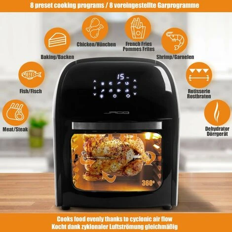 XXXL 8in1 Forno Ad Aria Calda 12l + 10 Accessori - 1800W, 8 Programmi, Girarrosto, Disidratatore, Temperatura E Timer Regolabili 4 XXXL 8in1 Forno Ad Aria Calda 12l + 10 Accessori - 1800W, 8 Programmi, Girarrosto, Disidratatore, Temperatura E Timer Regolabili - immagine 2