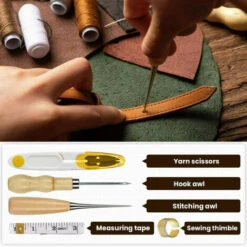 Kit Da Cucito In Pelle Da 29 Pezzi, Aghi Per Cucire, Filo, Nastro Di Misurazione, Ditale Per Cucire, Fai Da Te, Artigianato In Pelle (29 Pezzi) -Rowentus Negozio 83650862 4