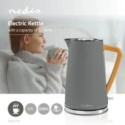 Nedis Bollitore Elettrico 1.7 L Soft Touch Grigio Ruotabile Di 360 Gradi Elemento Riscaldante Nascosto Controller Strix® Protezione Da Bollitura A Secco -Rowentus Negozio 85339673 2