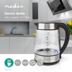 Nedis Bollitore Elettrico 1.7 L Vetro Trasparente 60,70,80,90,100 °C Indicatore Di Temperatura Ruotabile Di 360 Gradi Elemento Riscaldante Nascosto Controller Strix® Protezione Da Bollitura A -Rowentus Negozio 85339733 2