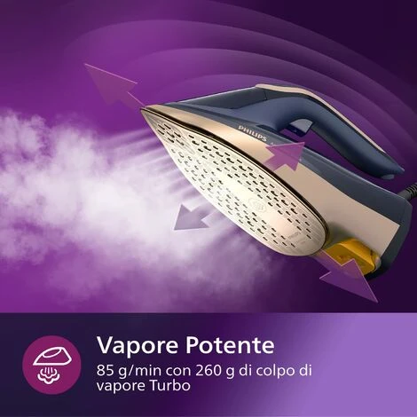 Philips Domestic Appliances Azur Serie 8000 Ferro A Vapore - 85 G/min Di Vapore Continuo, 260g Di Colpo Di Vapore Turbo, 3000W, Tecnologia OptimalTEMP, Piastra SteamGlide Elite, Blu Scuro (DST8050/20) 7 Philips Domestic Appliances Azur Serie 8000 Ferro A Vapore - 85 G/min Di Vapore Continuo, 260g Di Colpo Di Vapore Turbo, 3000W, Tecnologia OptimalTEMP, Piastra SteamGlide Elite, Blu Scuro (DST8050/20) - immagine 5