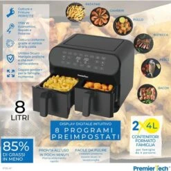 PremierTech Friggitrice Ad Aria Da 8 Litri - Doppio Cestello/cassetto - PT8LAF -Rowentus Negozio 91085706 2