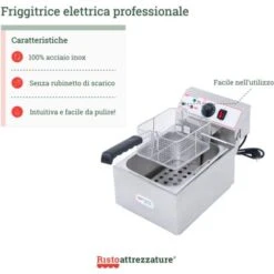 Friggitrice Elettrica Professionale Singola Vasca In Acciaio Inox Per Pub Bar Ristoranti Da Banco - 6 Litri -Rowentus Negozio 91343429 3