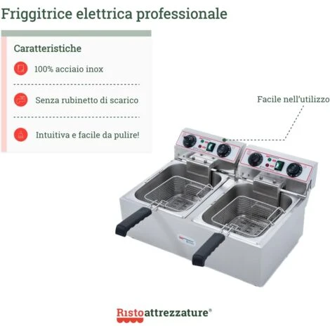 Friggitrice Elettrica Professionale 10+10 Litri Doppia Vasca In Acciaio Inox Per Pub Bar Ristoranti Da Banco 5 Friggitrice Elettrica Professionale 10+10 Litri Doppia Vasca In Acciaio Inox Per Pub Bar Ristoranti Da Banco - immagine 3