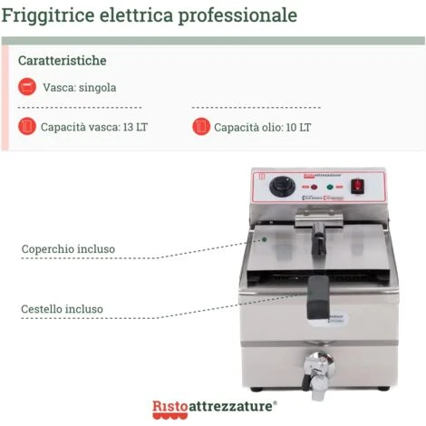 Friggitrice Elettrica Professionale 13 Litri Singola Vasca In Acciaio Inox Per Pub Bar Ristoranti Da Banco 4 Friggitrice Elettrica Professionale 13 Litri Singola Vasca In Acciaio Inox Per Pub Bar Ristoranti Da Banco - immagine 2