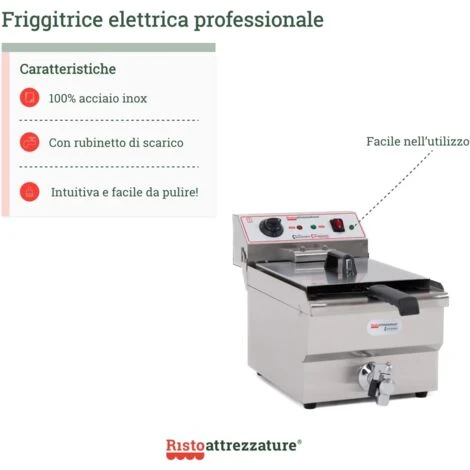 Friggitrice Elettrica Professionale 13 Litri Singola Vasca In Acciaio Inox Per Pub Bar Ristoranti Da Banco 5 Friggitrice Elettrica Professionale 13 Litri Singola Vasca In Acciaio Inox Per Pub Bar Ristoranti Da Banco - immagine 3
